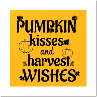 Pumpkin Kisses and Harvest Wishes, Autumn Leaves, Fall Quote, Pumpkin Patch, Thanksgiving Gift Posters and Art